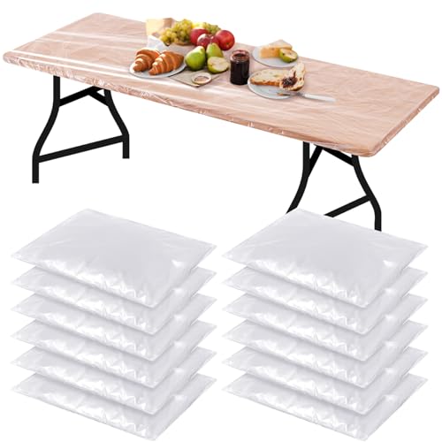 Boao 12 Plastic Elastic Fitted Tablecloths, 8 Ft, 96 x 30 Inch, Clear - color: Clear, size: 8 Ft, 96 x 30 Inch