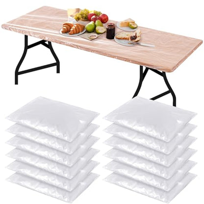 Boao 12 Plastic Elastic Fitted Tablecloths, 8 Ft, 96 x 30 Inch, Clear - color: Clear, size: 8 Ft, 96 x 30 Inch