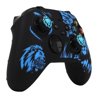 Lion Skin Compatible with Xbox Series X Wireless Controller, RALAN Protector Case， Customised Thumb Grips Cap - color: Lion Black Blue