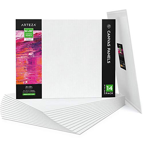 ARTEZA Canvas Panels, 16 x 20 in, Pack of 14, Cotton Surface, Pre-Primed - size: 16"x20"