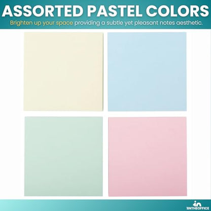 1InTheOffice Pastel Sticky Notes 3x3, Sticky Note Pads, Self-Stick Note Pads, Assorted Colors, 100-Sheet, 24/Pack
