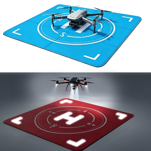 Drone Landing Pad Weighted, Foldable Launch Pad for DJI Drone Accessories - color: Sky Blue-Red, size: 26-inch square