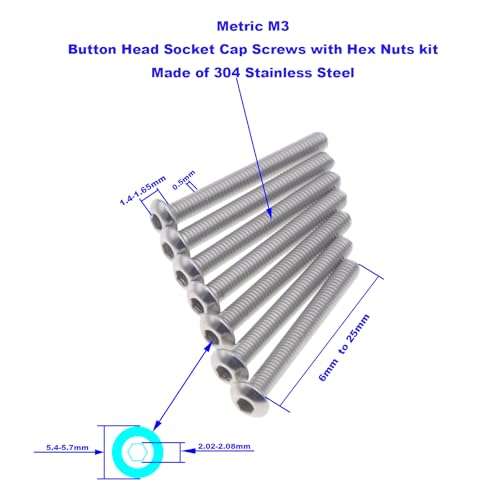 240PCS M3 304 Stainless Steel Button‑Head Socket Cap Screw & Nut Kit - size: M3
