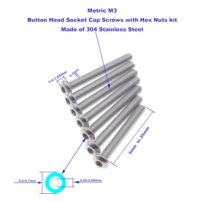 240PCS M3 304 Stainless Steel Button‑Head Socket Cap Screw & Nut Kit - size: M3