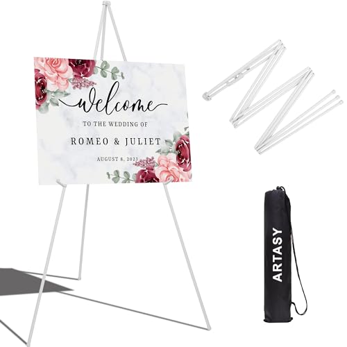 ARTASY 63" Easel Stand for Wedding Signs, White, 1 Pack with Carry Bag - color: White