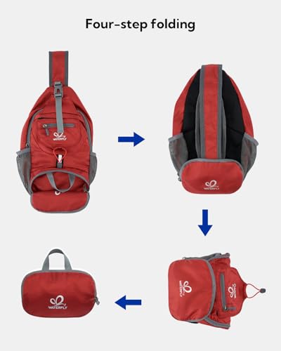 WATERFLY Packable Small Crossbody Sling Backpack Shoulder Chest Bag Daypack for Hiking Traveling - color: Red