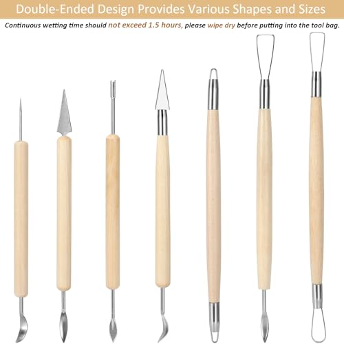 Blisstime 18PCS Clay Sculpting Tools, Basic Clay Pottery Carving Tool Kit with Wooden Handles and Tool Bag - color: Burlywood
