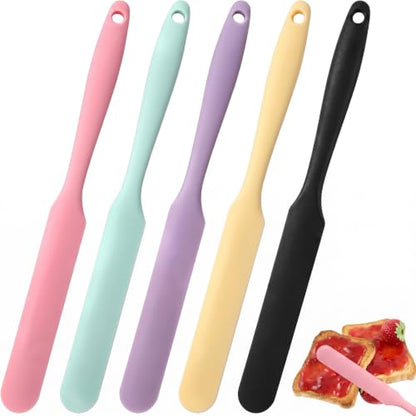 5Pcs Silicone Jar Spatulas Set, Non-Stick Heat Resistant Jam Spreader, Heat Resistant 572°F, Food-grade Cream Spatulas, Flexible Kitchen Scraper Tools for Mixing, Baking, and Cooking