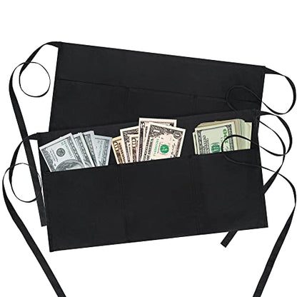 BOHARERS Waist Apron with 3 Pockets - Black Waitress Waiter Server Short Aprons - color: B-2 Pack Black