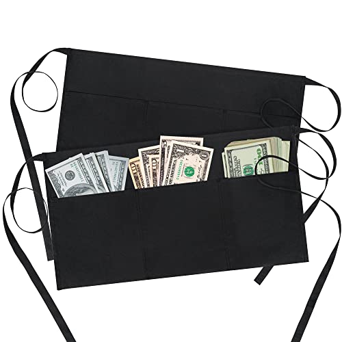 BOHARERS Waist Apron with 3 Pockets - Black Waitress Waiter Server Short Aprons - color: B-2 Pack Black