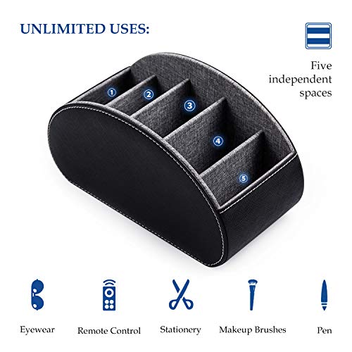 BONNY DODO Remote Control Holders Organizer Box with 5 Compartment PU Leather Multi-functional Office Desk Storage Caddy Store (Black) - color: Black