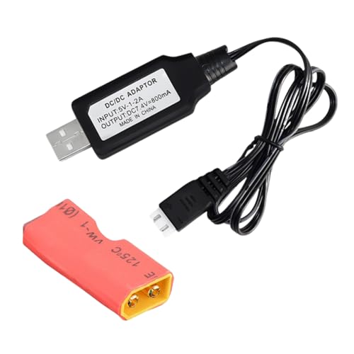 RC Battery Accessory Kit,No Wires XT60 Male (Yellow) Connector Switch to Deans T Female (red) Adapter, for Remote Control Toy Boat FPV Drone Car etc - 1 Pcs with 7.4V USB Charger Cable