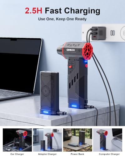 GOOLOO F5 Compressed Air Duster, 2 Swappable and Removable Batteries - size: Dual Batteries-F5