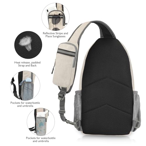 MAYLISACC Sling Bag Reversible Crossbody Chest Daypack Lightweight Hiking - color: Beige