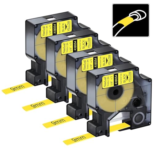 4PK 3/8" Yellow Heat Shrink Tube 18054 Compatible for Dymo Rhino 4200 Label - color: Black on Yellow, size: 9mm