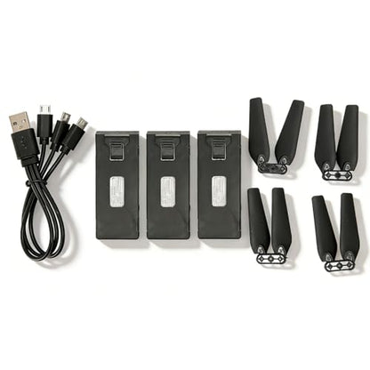 Drone Battery 3PCS 3.7V 1800mAh with 4Pcs Propeller Blades, Mini Propellers Accessories Drone Battery with Blades for E88 E88PRO E525 E99 E99PRO P1 K3 S1 RC UAV Battery Plug and Play
