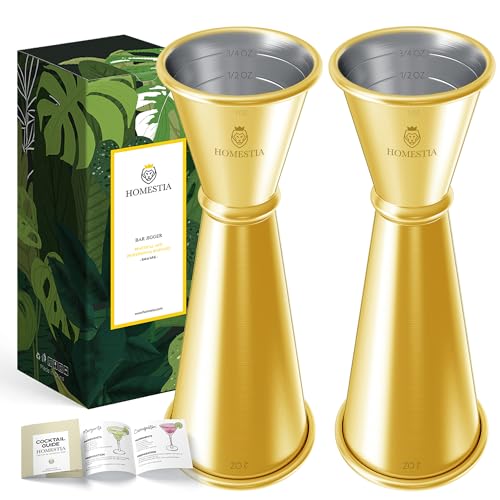 Homestia 2 Pack Jigger for Bartending, 2 OZ 1 OZ Double Cocktail Jigger - color: 2-Pack Gold