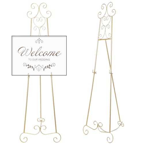 GlikCeil 57" Gold Metal Scroll Easel Stand for Wedding Sign Display - color: Gold