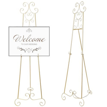 GlikCeil 57" Gold Metal Scroll Easel Stand for Wedding Sign Display - color: Gold