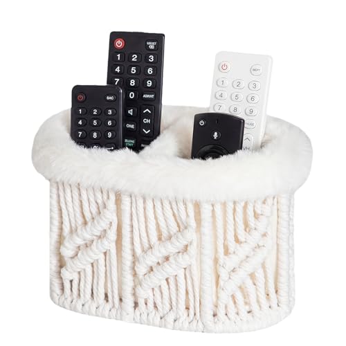 Remote Control Holder, Woven Plush Lined TV Remoter Holder Caddy - color: Beige