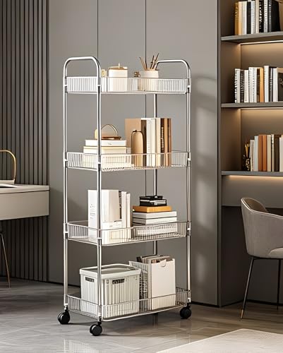 Sooyee Clear 4-Tier Plastic Rolling Utility Cart with Wheels - color: Clear, size: Wide 4 Tier