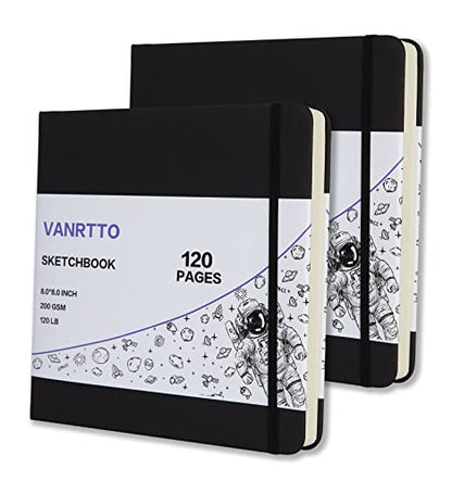 Vanrtto Hardcover Square Sketch Book, Mixed Media Sketchbook 8x8 in 2 Pack - size: 8*8 INCH 2 PACK