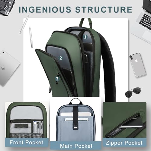 hk Backpack for Men Business Slim Laptop Bag - color: Green, size: 15.6 Inch