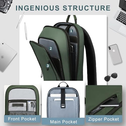 hk Backpack for Men Business Slim Laptop Bag - color: Green, size: 15.6 Inch