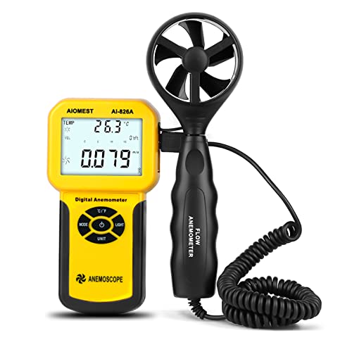 AIOMEST Pro HVAC Anemometer- Air Flow Velocity Meter AI-826A 0.001~100Mph Wind Speed Gauge,Handheld Wind Tester Measuring Airflow Movement Temp with Max AVG Current - color: Yellow