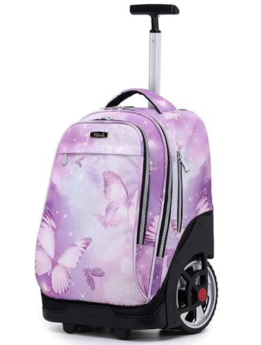NEW TILAMI 19 Inch Rolling Backpack for School Stair-Climbing Big Wheel - color: Purple Butterfly