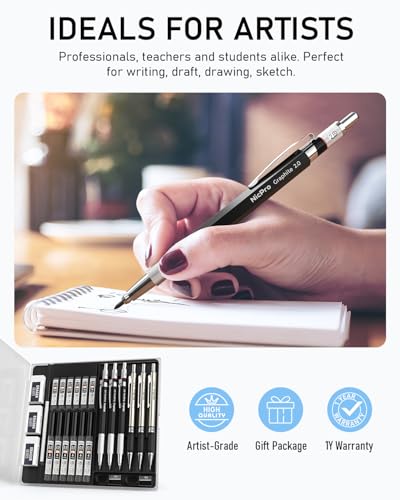 Nicpro 6PCS Art Mechanical Pencil Set, 0.5/0.7/0.9/2mm Point - color: Silver