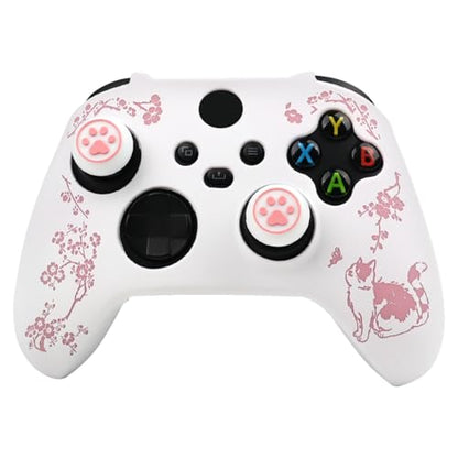 Cat Among Blossoming Branches Skin Compatible with Xbox Series X Wireless Controller, RALAN Protector Case， Customised Thumb Grips Cap - color: Cat White Pink