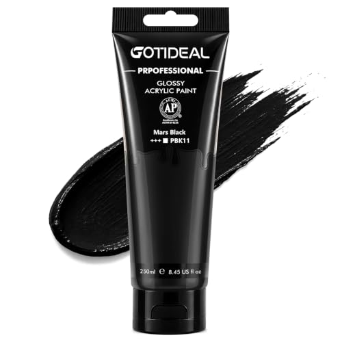 GOTIDEAL Black Acrylic Paint, Mars Black Paint (250ml / 8.45oz) Tube - color: Mars Black