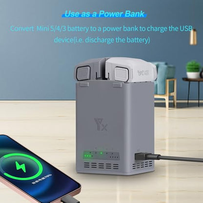 Hanatora Two-Way Battery Charging Hub for DJI Mini 3 4 5 Pro Drone,Charge Two Batteries,Check Battery Level Charger Accessories
