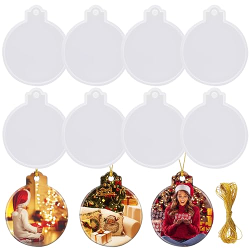FEBSNOW 8Pcs Christmas Ornaments Molds, Silicone Resin Molds for Crafts