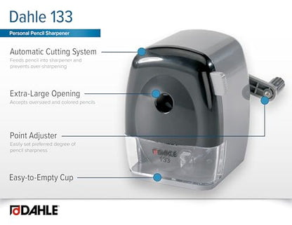 Dahle 133 Pencil Sharpener with Automatic Cutting System, Adjustable Point, Accepts Standard Graphite or Oversized Artist Pencils