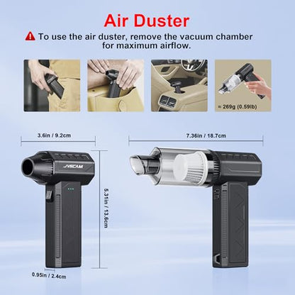 Compressed Air Duster&Vacuum Cleaner, 3-in-1 150000RPM Cordless Air Blower