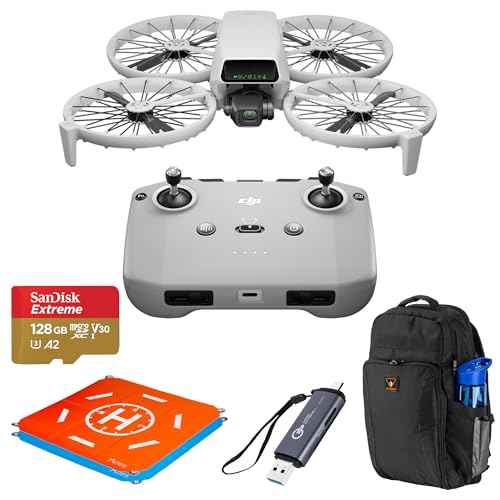DJI Flip Drone with RC-N3 Remote Controller with 4K UHD Camera for Adults, Under 249 g, Palm Takeoff, Auto Return, 31-Min Flight Time + Backpack, SD Card + Landing Pad, Card Reader