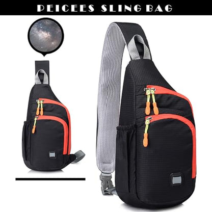 Peicees Small Sling Backpack Waterproof Unisex Shoulder Bag Chest Crossbody Daypack - color: Black, size: Small