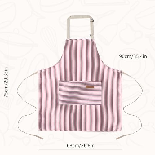 2 Pack Cooking Aprons Adjustable Bib Apron for Women with 2 Pockets, Kitchen Restaurant Men Chefs Aprons - color: Pink/Beige Stripes