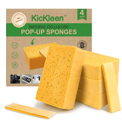 4 Pack Compostable Thicker Pop-Up Sponges - Expanding, Non-Scratch, Plant-Based Dish Cellulose Sponges Car Wash Sponge