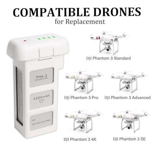 Phantom 3 Battery for DJI, 2 Pack 4500mAh-15.2V Intelligent Flight Battery for DJI Phantom 3/3 Pro/3 Advanced/3 4K/3 SE Drone Replacement - color: 2 pack