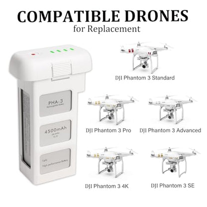 Phantom 3 Battery for DJI, 2 Pack 4500mAh-15.2V Intelligent Flight Battery for DJI Phantom 3/3 Pro/3 Advanced/3 4K/3 SE Drone Replacement - color: 2 pack