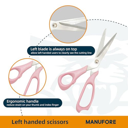 MANUFORE Left-Handed Fabric Sewing Scissors and Rotary Cutter with Blades - color: Pink Left Hand