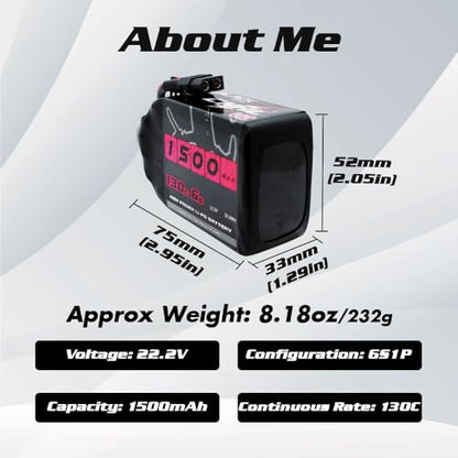 CNHL 1500mAh 6S LiPo Battery 22.2V 130C with XT60 Plug (2 Packs)