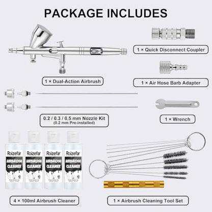 Roizefar Dual-Action Gravity Airbrush Gun with 4 Cleaner for Model Painting