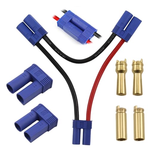 1 Pcs EC5 Series Connector with 12AWG Wire/Series Battery Adapter 12AWG 4inch for Losi/E-Flite, 2 Sets EC5 Battery Connector Adapter Gold-Plated 5MM Banana Plug Male Female Connector for RC ESC