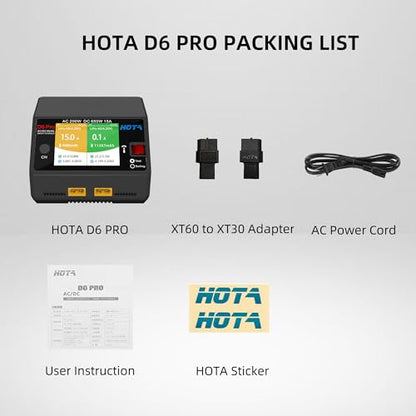 HOTA D6 Pro RC LiPo Battery Charger Dual Channel AC 200W for FPV Drone Car