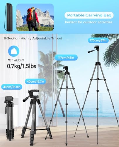 MACTREM 67" iPad Tripod Stand for Tablet Phone Camera with Remote Mount - color: Grey
