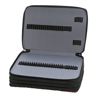 Canvas 200 Slots Pencil Case 4-Layer Zipped Holder w/Handle - color: Black, size: 200